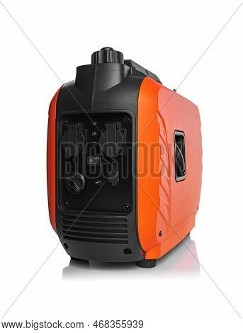 Portable Electricity Generator Isolated On White Background. Petrol Inverter Generator.