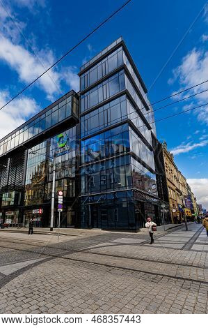 Wroclaw, Poland - February 2022: Facade Of Glass Corporate Building At Szewska 8 With Ocado Company 