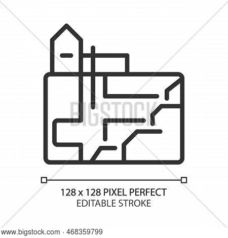 Underground Mining Pixel Perfect Linear Icon. Heavy Industry. Excavation And Extraction Of Ore, Mine