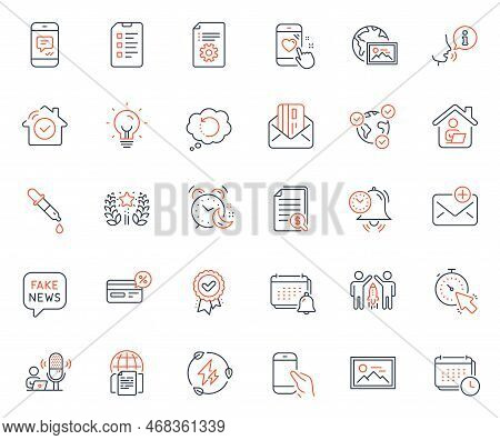 Technology Icons Set. Included Icon As Approved Award, New Mail And Heart Rating Web Elements. Photo