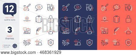 Set Of Clean Towel, No Sun And Lock Line Icons. Include Floor Lamp, Ranking Stars, Inventory Report 