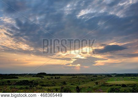 Serene Landscape Lake In The Evening - The Shores Of Lake Otolovo In Belarus
