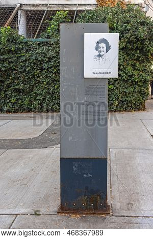 Belgrade, Serbia - December 31, 2022: Memorial Plaque Sofija Soja Jovanovic First Yugoslav Female Fi