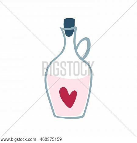 Love Elixir In Stoppered Bottle. Magical Beverage. Love Potion Icon Isolated On White. Hand Drawn Ve