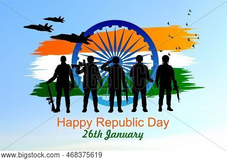 Indian Army Soilders On Background Stylized Flag Of India. Background For Republic Day.eps10 Vector