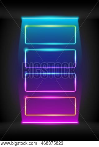 Abstract Colorful Neon Rectangle Frames Set. Vertical Glowing Background. Stock Vector Clipart With 