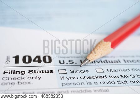 Tax Form 1040 U.s. Individual Income Tax Return, Business Finance Concept.
