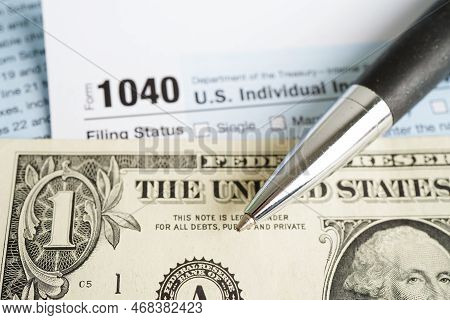 Tax Form 1040 U.s. Individual Income Tax Return, Business Finance Concept.