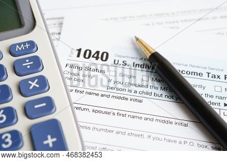 Tax Form 1040 U.s. Individual Income Tax Return, Business Finance Concept.