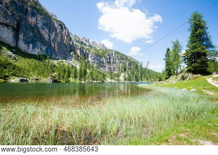 Federa Alpine Lake Landscape, Italian Dolomites Panorama