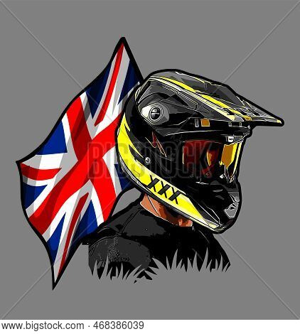 Motocross Rider And British Flag Vector Template