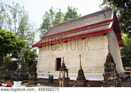 Ancient Building Antique Ubosot Of Wat Khae Temple For Thai People Travelers Visit And Respect Prayi