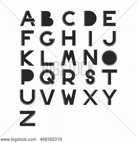 Stylized, Abstract Font. Stylized Letters Of Black Color With Stripe