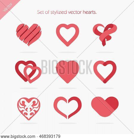Set Of Abstract Icons Of Hearts . Suit For Websites Or Logo . Perhaps Other Use