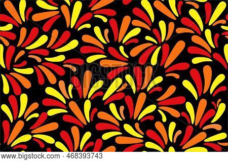 Seamless Texture With Floral Ornament. Repeated Petals Of Bright Color On A Black Background. Textur