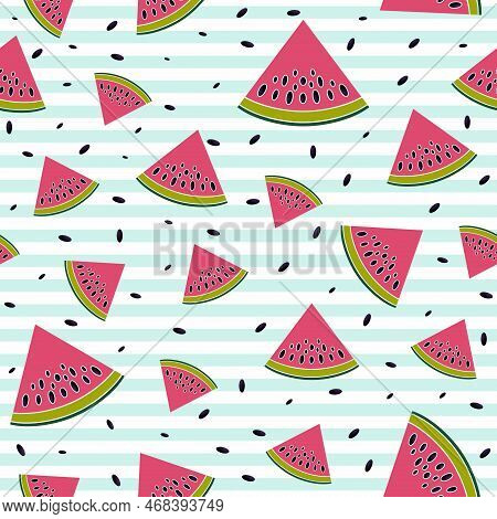 Juicy Background Of Watermelons. Seamless Texture Of Summer Theme. Eps 8