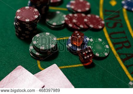 Blackjack Playing Cards And Casino Poker Chips