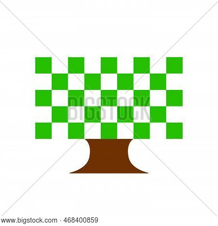 Square Pixel Tree Illustration Icon. Square Pixel Tree And Computer Monitor Icon.