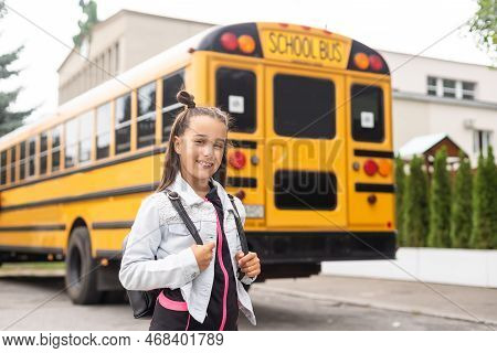 Nine Years Old Girl Student At School.