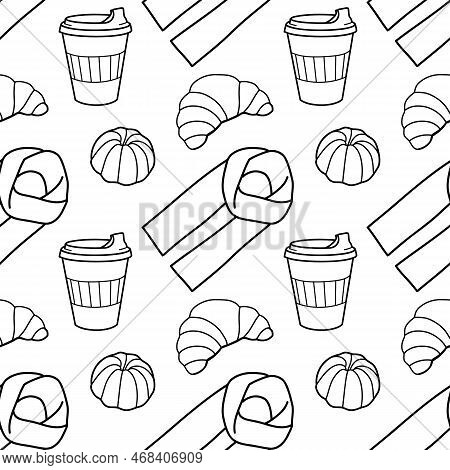 Vector Contur Seamless Pattern Of Winter Clothes
