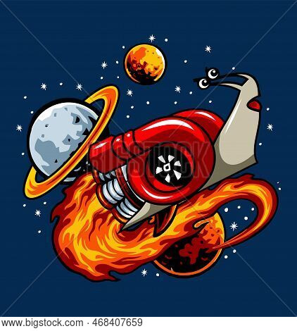 Snail Fly To The Moon Vector Template