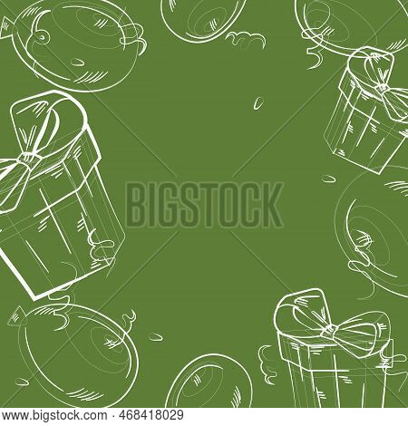 Vector Seamless Pattern With Gift Boxes. Monochrome Minimal Background. Postcard. Gift Background Fo