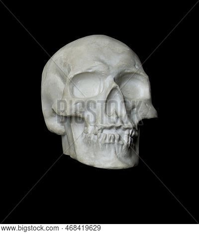 Frontview Of Natural Human Skull On Isolated Black Background