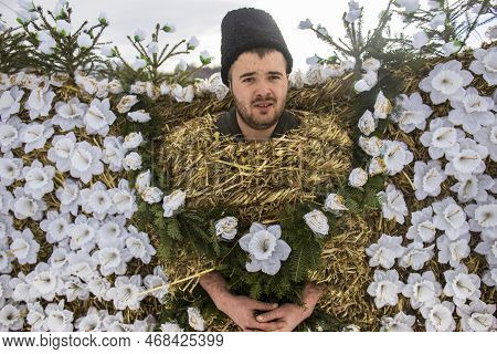 Krasnoilsk, Ukraine - 13 Jan 2017: A Unique Costume Of A Romanian Bear For The Celebration Of Malank