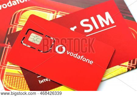 Ternopil, Ukraine - July 5, 2022: Vodafone Power Sim Mobile Card By Vodafone Group Plc - British Mul