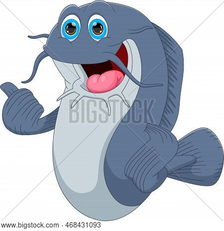 Cute Cartoon Catfish Thumb Up On White Background