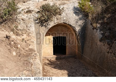 An Old Burial Dug Into A Rock In Horvat Rakit In The Carmel Forest Near Haifa, A City In Northern Is