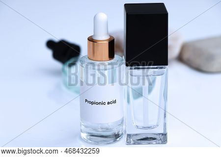 Propionic Acid In A Bottle, Chemical Ingredient In Beauty Product, Skin Care Products