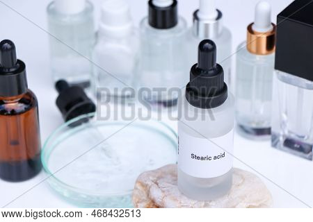 Stearic Acid In A Bottle, Chemical Ingredient In Beauty Product, Skin Care Products
