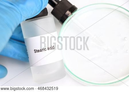 Stearic Acid In A Bottle, Chemical Ingredient In Beauty Product, Skin Care Products
