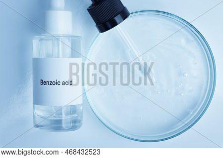 Benzoic Acid In A Bottle, Chemical Ingredient In Beauty Product, Skin Care Products