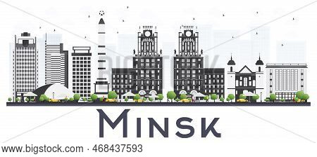 Minsk Belarus City Skyline With Gray Buildings Isolated On White Background. Vector Illustration. Bu
