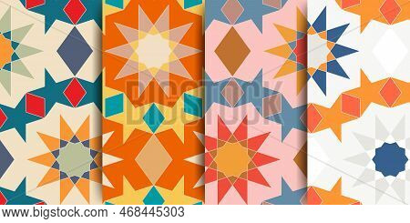 Arabic Seamless Pattern In Multicolored Palette. Arabic Ornament. Arabic Muslim Ethnic Style. Ramada
