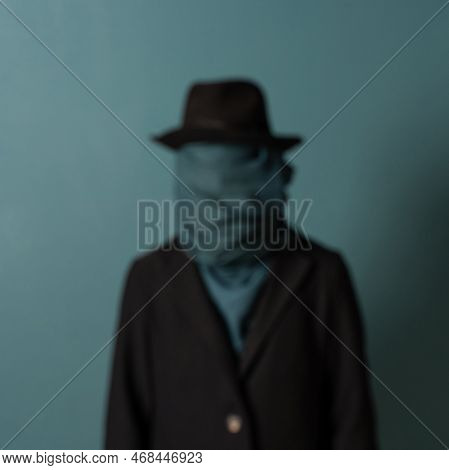 Unknown. Nobody, The Concept Of The Identity Crisis. An Impersonal Person. A Person In A Coat And Ha