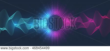 Music Poster For Electronic Festival With Dotted Lines And Waves. Party Flyer Cover Design Concept. 