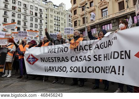 Manifestation. Demonstration From Plaza De Callao To Puerta Del Sol In Madrid. Banner For Those Affe