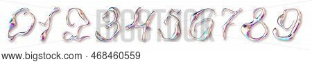 Liquid 3d Holographic Molten Metallic Number. Realistic Streaks On Metal Numerals