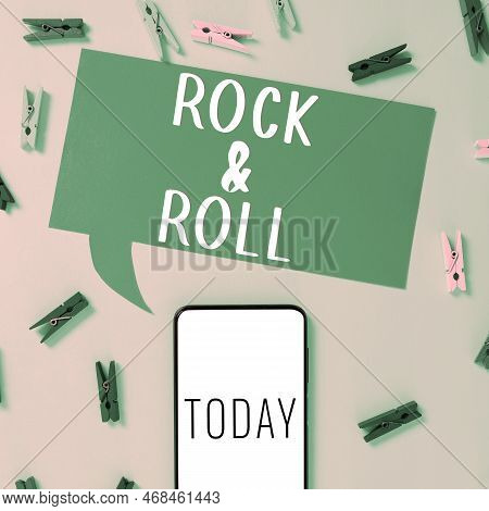 Text Caption Presenting Rock Roll. Concept Meaning Musical Genre Type Of Popular Dance Music Heavy B
