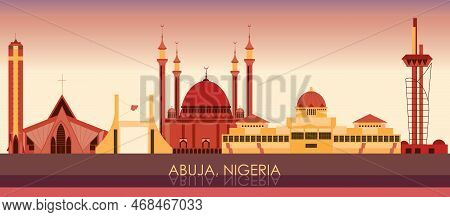 Sunset Skyline Panorama Of City Of Abuja, Nigeria - Vector Illustration