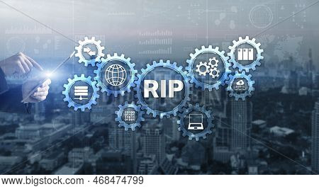 Rip. Businessman Pressing Virtual Screen Routing Information Protocol. Technology Networks Concept