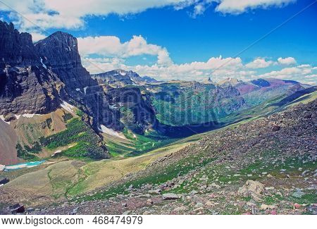 Dramatic View Of The Cataract Valley From A Siyeh Pass In Glacier National Park In Montana