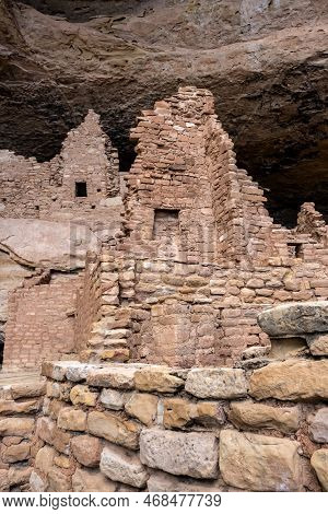 Stacked Stone Walls Of Long House In Mesa Verde National Park