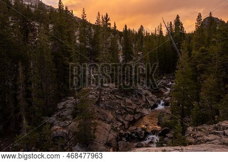 Stream Cascades Toward Glen Aulin Campground At Sunset In Yosemite National Park