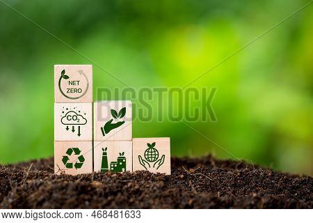 Net Zero Greenhouse Gas Emissions Reduction With Carbon Credit Concept. Reduce Carbon Dioxide E.g. R