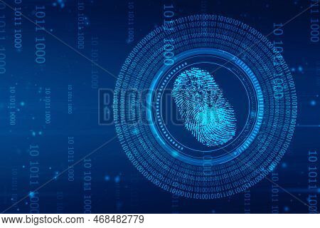 Abstract Security System Concept With Fingerprint On Technology Background, Fingerprint Scanning Ide