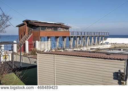 Odessa, Ukraine 29.12.2022. Deserted Old Boat Station On Lanzheron Lanzheron Beach In Odessa, Ukrain